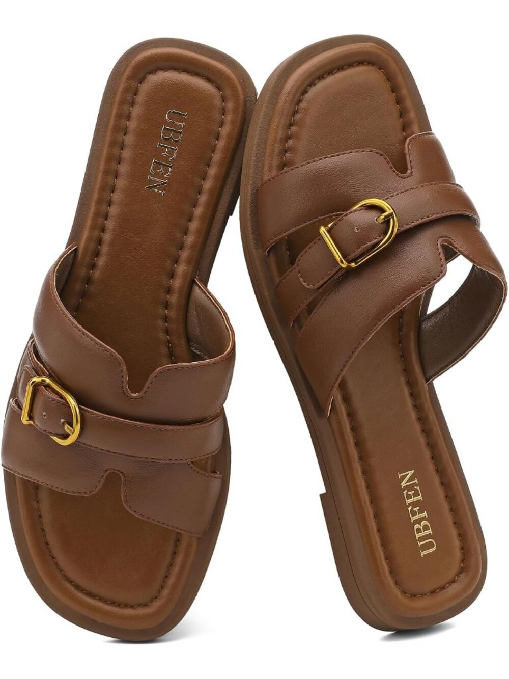 🆕Women's Dark Brown Square Toe Flat Sandals Slides Dressy Beach Comfortable